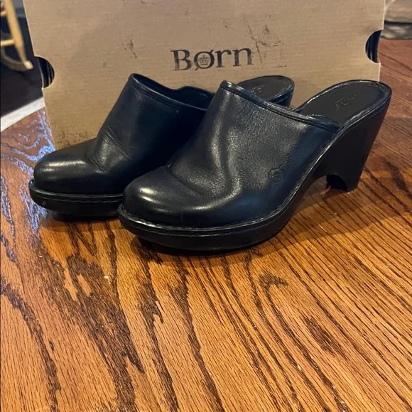 Women’s shoes Black Leather Mules clogs - Picture 1 of 8